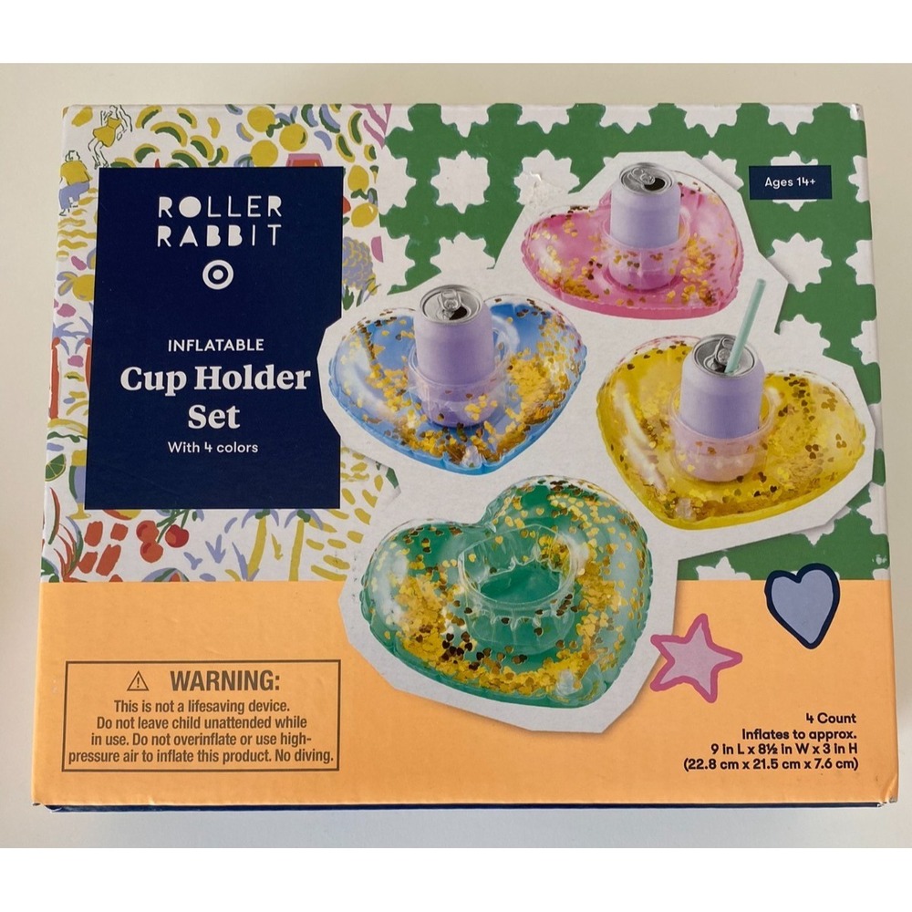 Roller Rabbit Floating Pool Beach Drink Cup Holder Women Glitter Hearts Fun